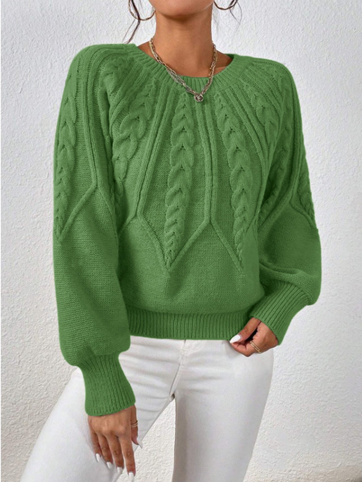 Damen nan kurzer Zopfmuster-Strickpullover mit Ballonärmeln und geripptem Saum Echo Archiv