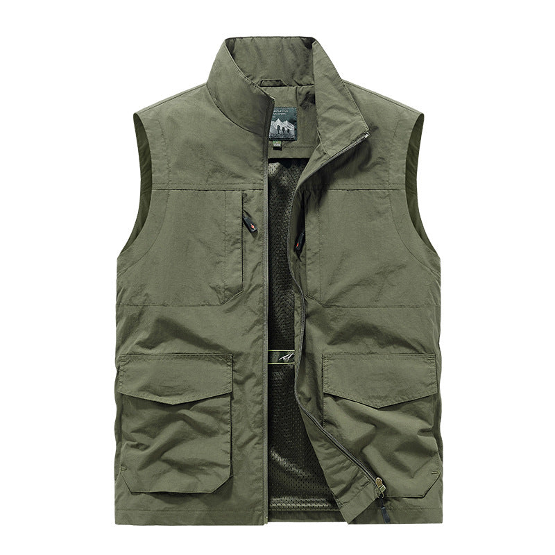 Herren Utility‑Weste mit Multi‑Taschen, Stehkragen & atmungsaktivem Mesh‑Futter Echoarchiv