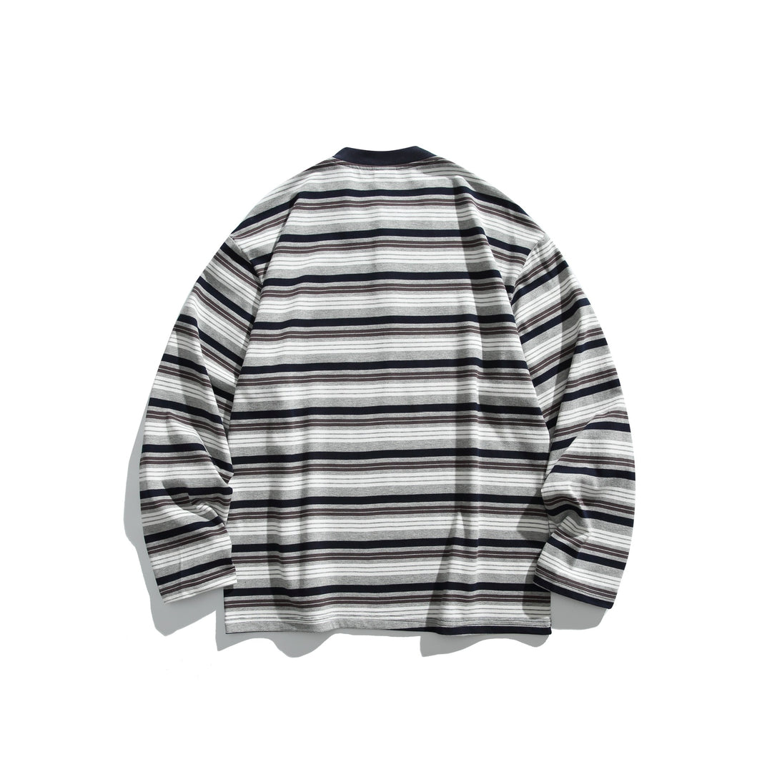 Unisex Oversize-Henleyshirt mit Knopfleiste, Streifenstruktur und geripptem Halsbund Echoarchiv