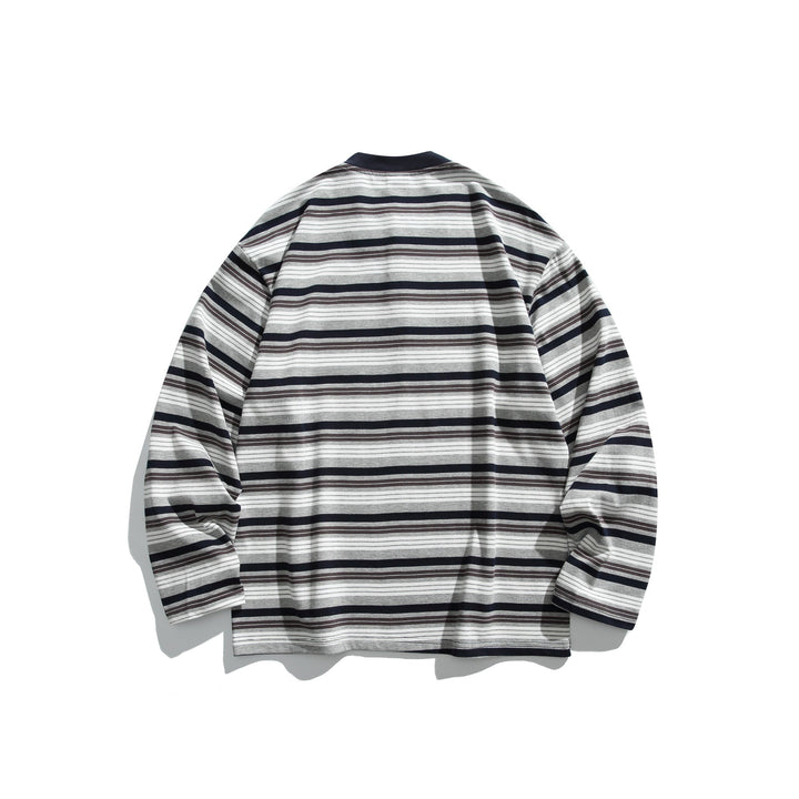 Unisex Oversize-Henleyshirt mit Knopfleiste, Streifenstruktur und geripptem Halsbund Echoarchiv