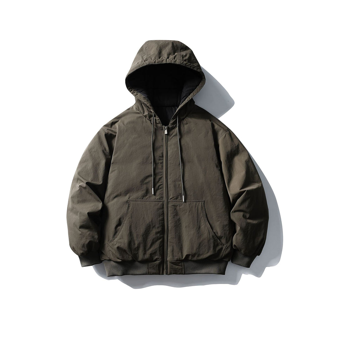 Unisex Boxy wattierte Kapuzenjacke mit Kängurutasche und Rippbündchen Echoarchiv