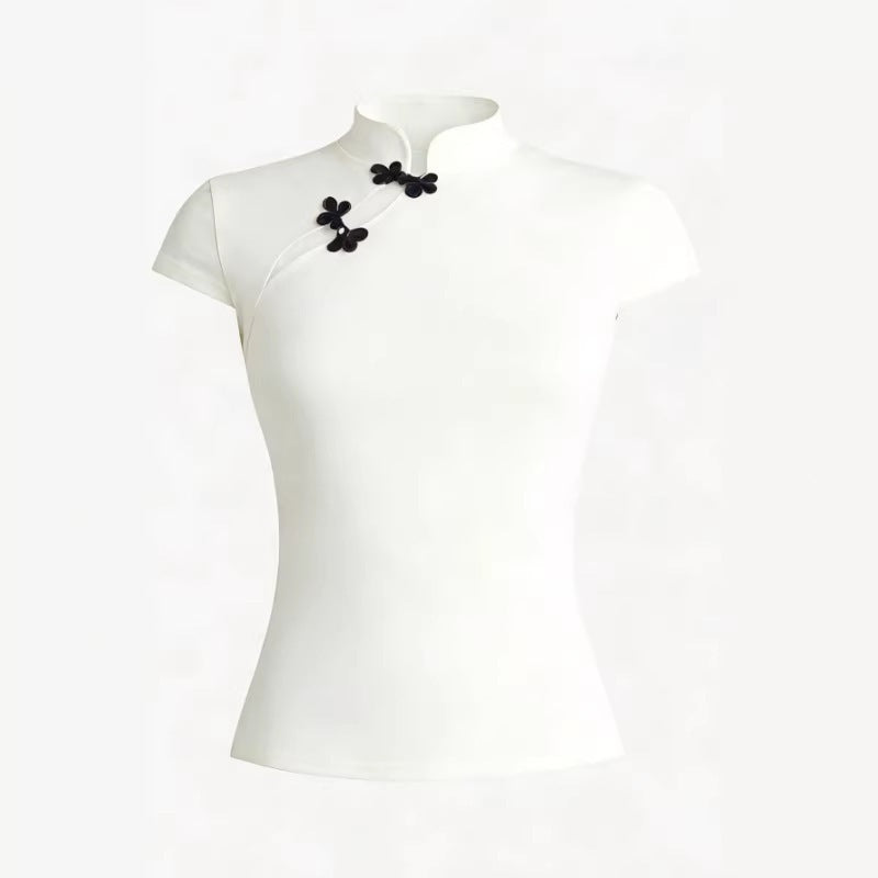 Damen Chinesisch inspirierte Bluse mit modernem Stehkragen und floralen Details Echo Archiv