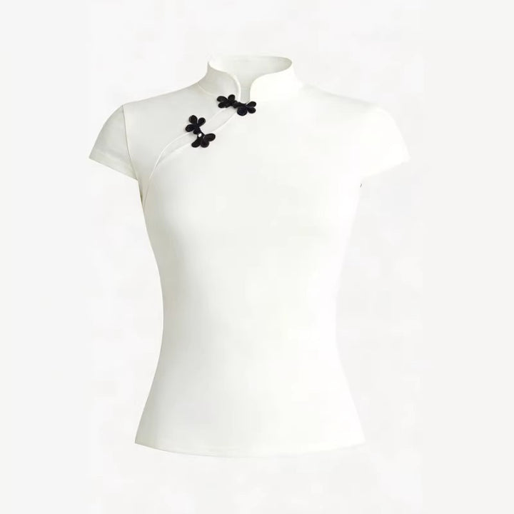 Damen Chinesisch inspirierte Bluse mit modernem Stehkragen und floralen Details Echo Archiv