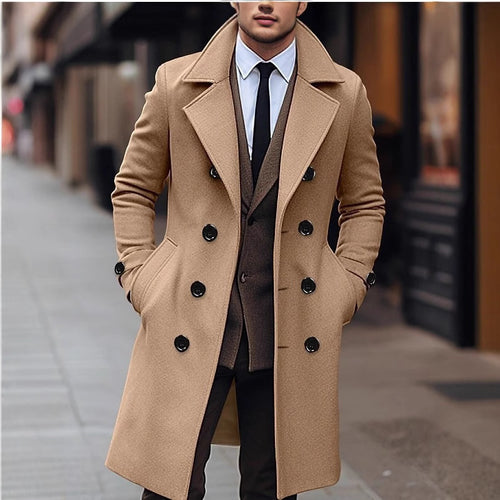 Herren nan eleganter doppelt geknöpfter Wollmantel mit breitem Revers und tailliertem Businessschnitt Echo Archiv