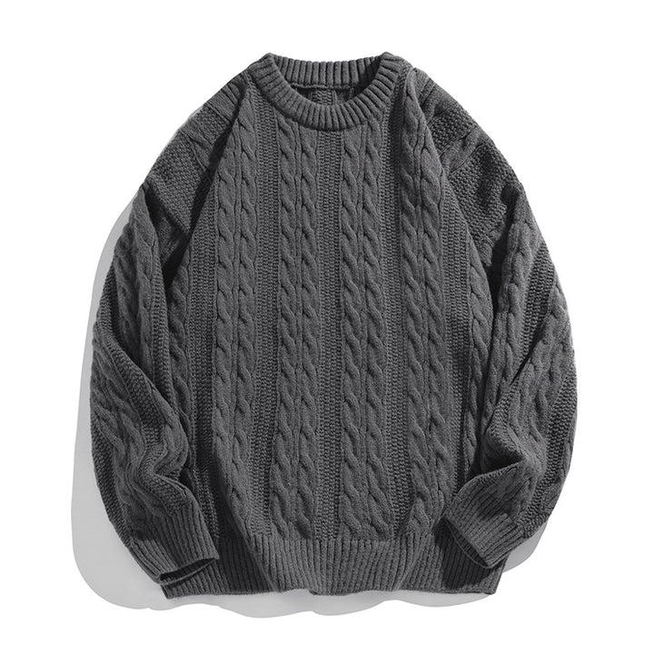 Unisex Boxy-Zopfmuster-Strickpullover mit geripptem Saum Echo Archiv