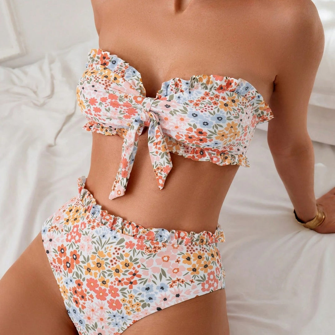 Damen Bikini-Set mit romantischen Rüschendetails und hohem Taillenbund Echo Archiv
