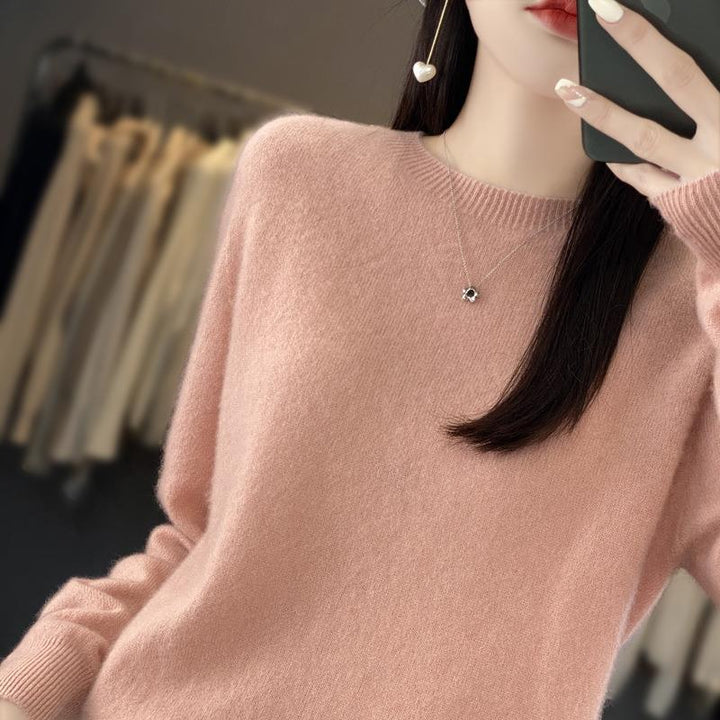 Damen Lockerer Feinstrick-Pullover mit Rundhalsausschnitt und flauschiger Angora-Optik Echoarchiv