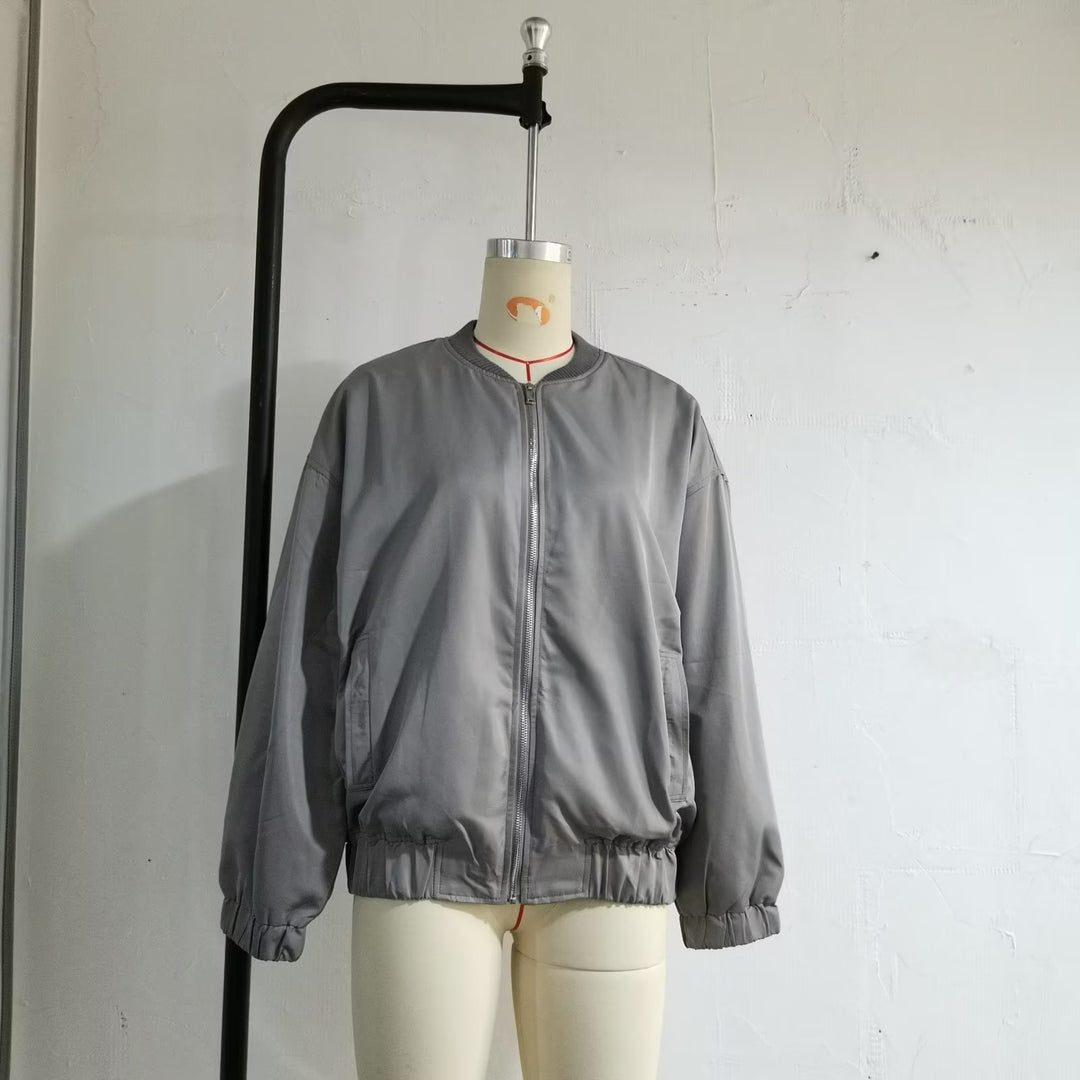 Unisex leichter Oversize-Bomber mit durchgehendem Metallreißverschluss geripptem Kragen und elastischem Saum – Brevano