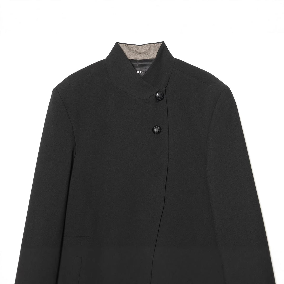 Damen taillierter Stehkragen-Blazer mit verdeckter asymmetrischer Front und Zierknöpfen – Valéne