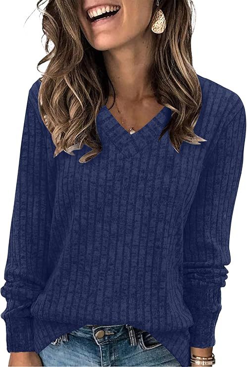 Damen Gerippter V‑Ausschnitt Feinstrickpullover mit lässiger Oversize-Passform Echo Archiv