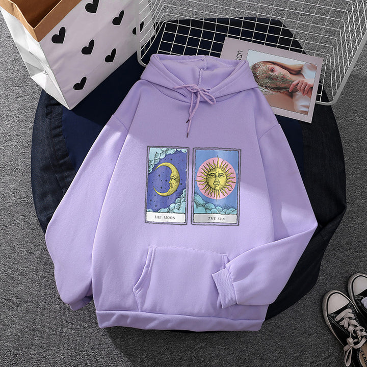 Damen leichter Oversize Kapuzenpullover mit Herz‑EKG‑Motiv, langen Kordeln und elastischem Bund – Auréline