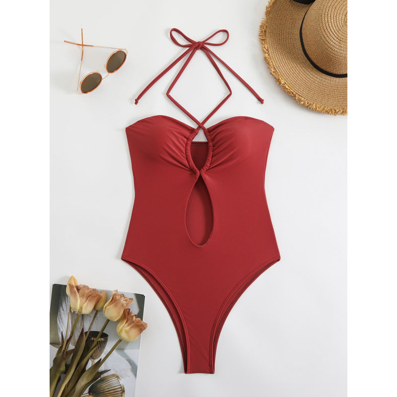 Damen Einteiliger Badeanzug mit modischem Cut-Out-Design und trägerlosem Oberteil Echo Archiv