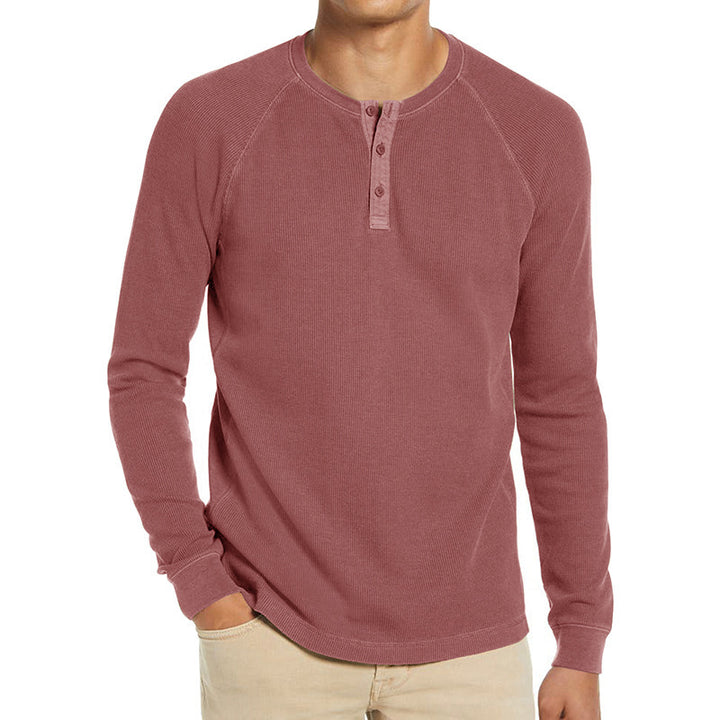 Herren Langarm-Henley-Shirt aus atmungsaktivem Baumwollmix mit Knopfleiste Echoarchiv