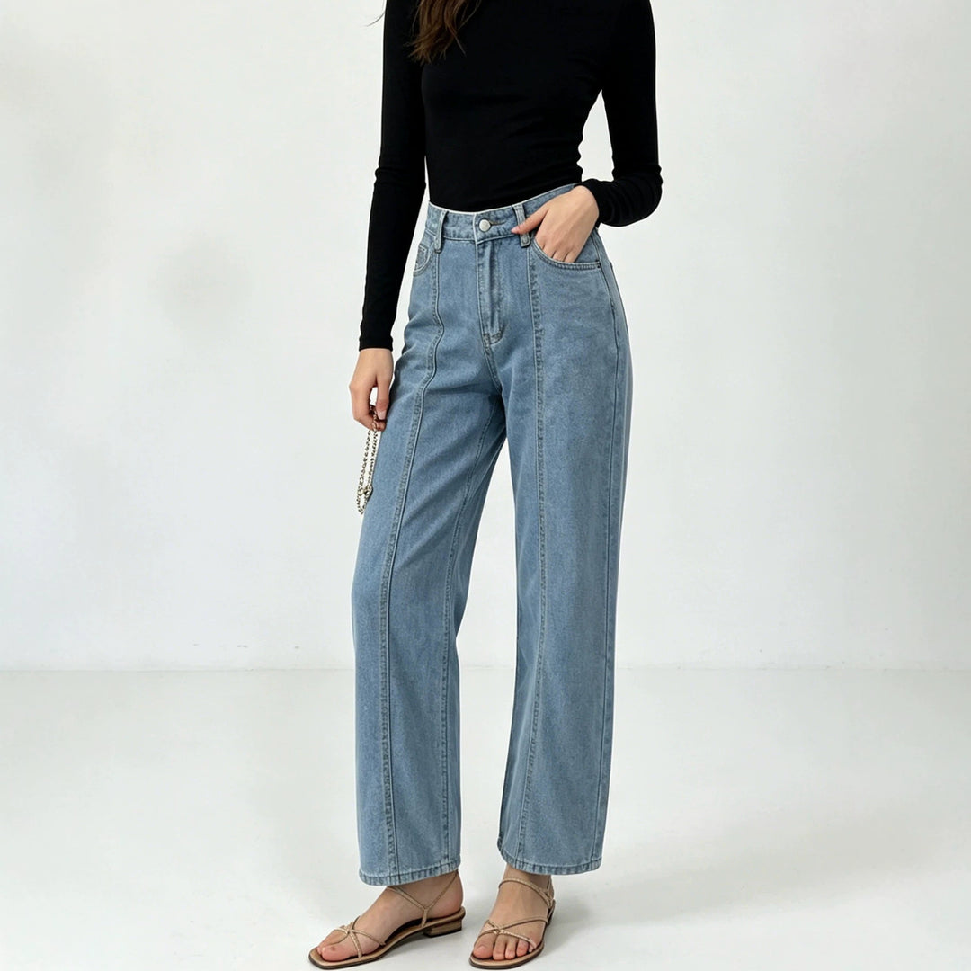 Damen nan hochtaillierte Jeans mit vertikaler Nahtpasse und weitem Bein Echo Archiv