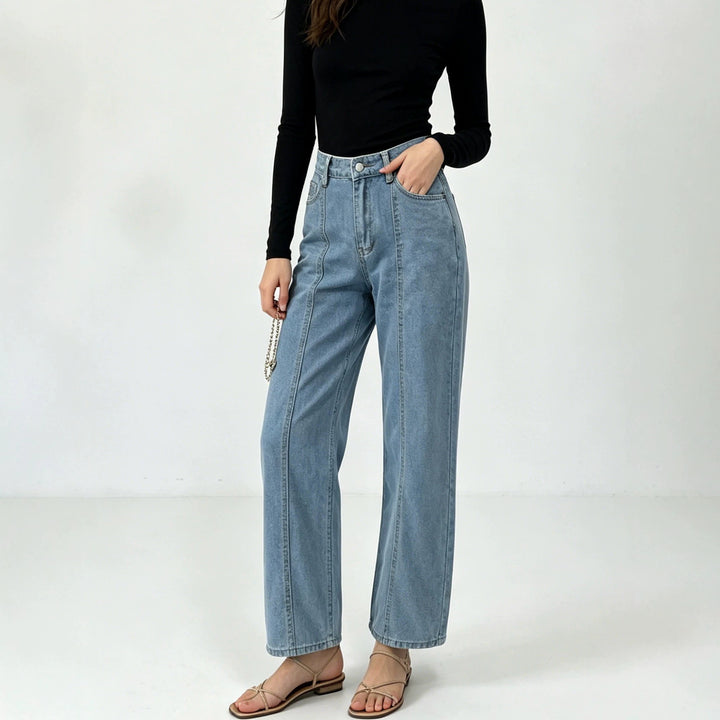 Damen nan hochtaillierte Jeans mit vertikaler Nahtpasse und weitem Bein Echo Archiv
