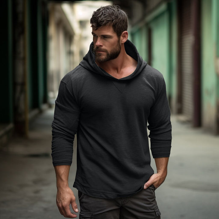 Herren Langarm-Hoodie mit modernem Schnitt und lässigem V-Ausschnitt Echoarchiv