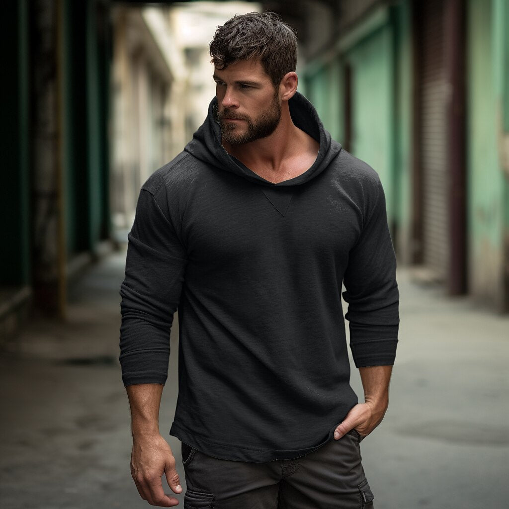 Herren modisches Langarm-Hoodie mit V-Ausschnitt Echoarchiv