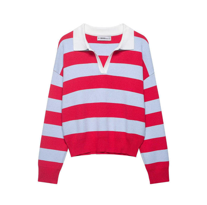Damen Gestreifter Rugby-Pullover mit offenem Polokragen Echo Archiv