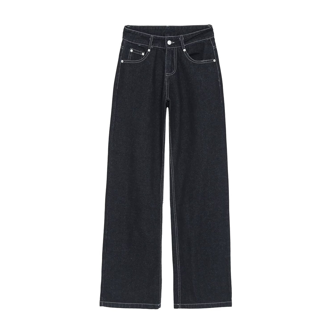 Damen High-Waist Jeanshose mit weitem Bein und Kontrastnähten Echoarchiv