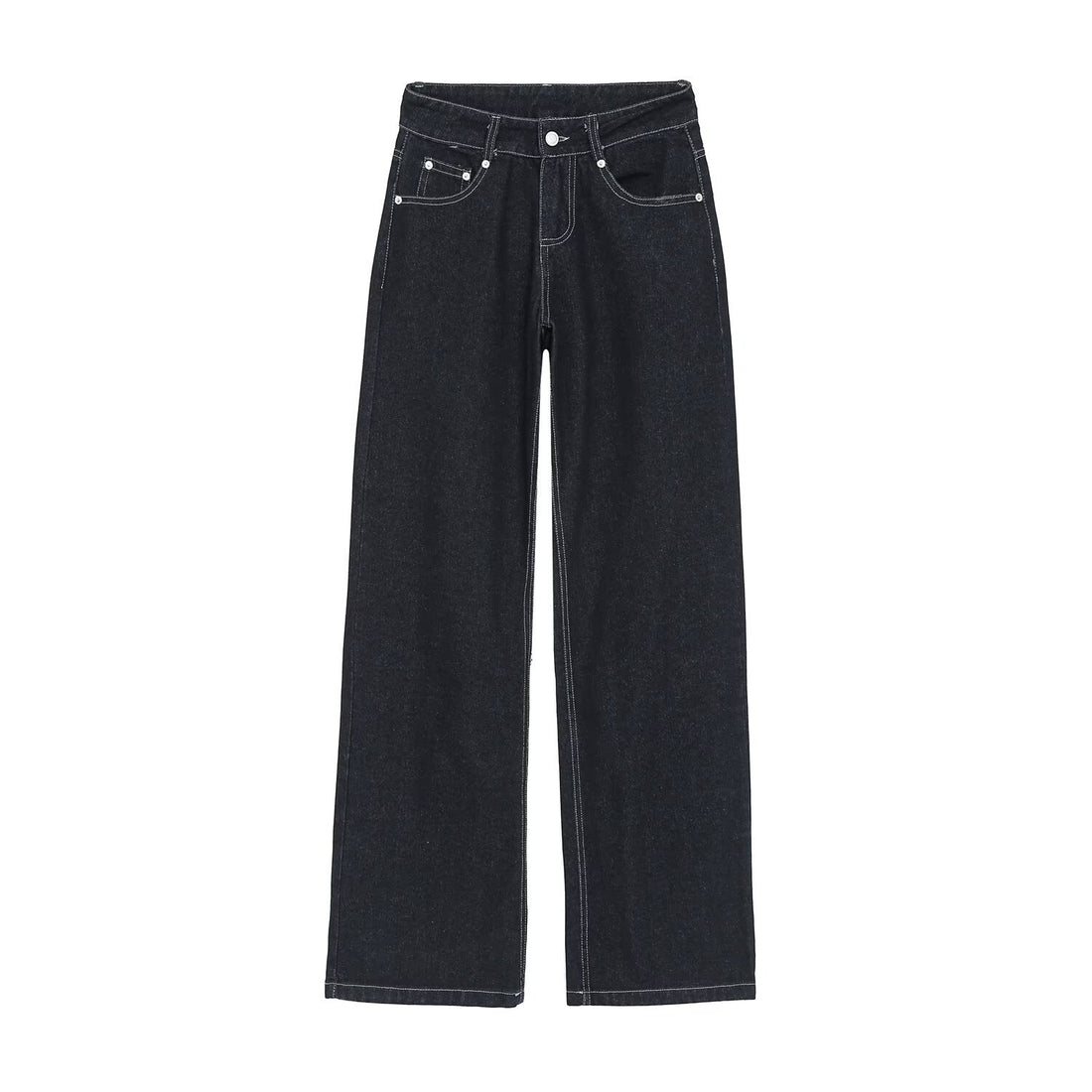 Damen High-Waist Jeanshose mit weitem Bein und Kontrastnähten Echoarchiv
