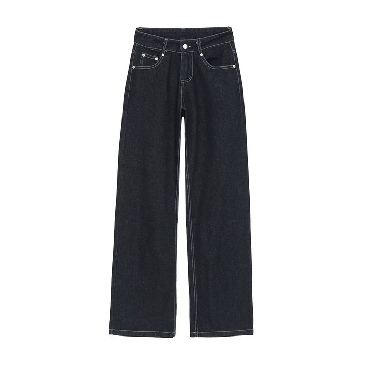 Damen High-Waist Jeanshose mit weitem Bein und Kontrastnähten Echoarchiv