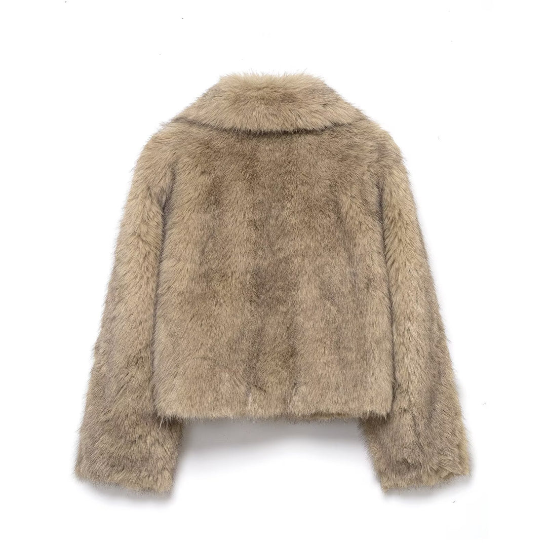 Damen Kurz geschnittener Faux-Fur-Mantel mit weitem Reverskragen Echo Archiv