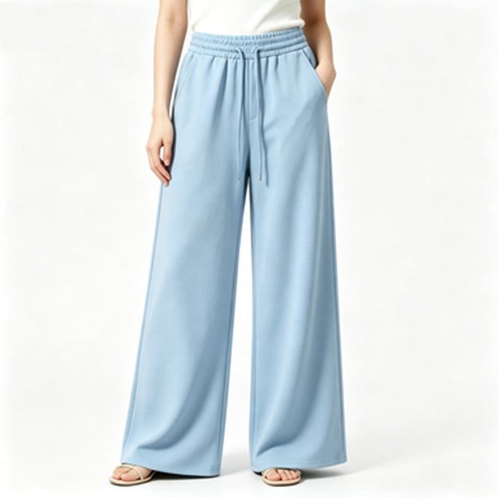 Damen weite High-Waist Loungehose mit elastischem Bund, Kordelzug und fließendem Jersey – Avélisse