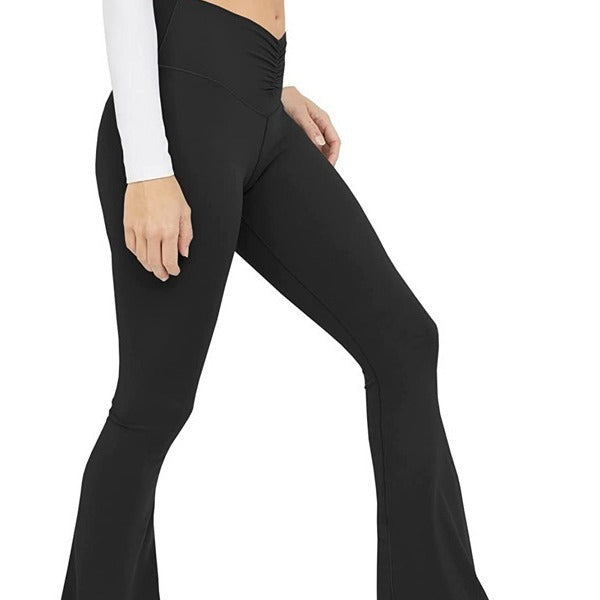 Damen Hohe Taille Flared Leggings mit Raffungen Echo Archiv