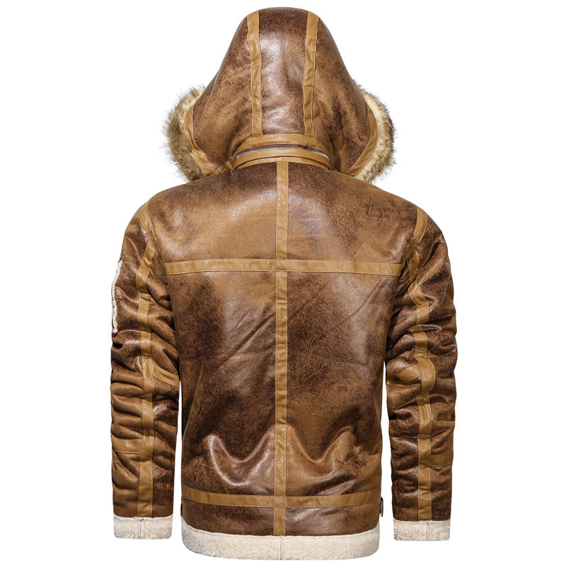 Herren Vintage Lammfell Fliegerjacke mit Kapuze und Teddyfutter – Taviero
