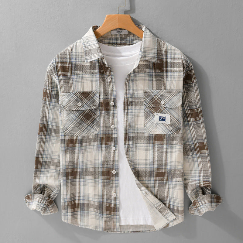 Herren Karierter Baumwoll-Überhemd im Casual-Layering‑Stil mit Pattentaschen Echoarchiv