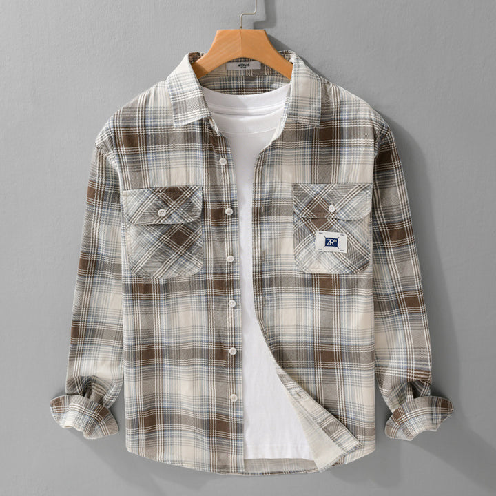 Herren Karierter Baumwoll-Überhemd im Casual-Layering‑Stil mit Pattentaschen Echoarchiv