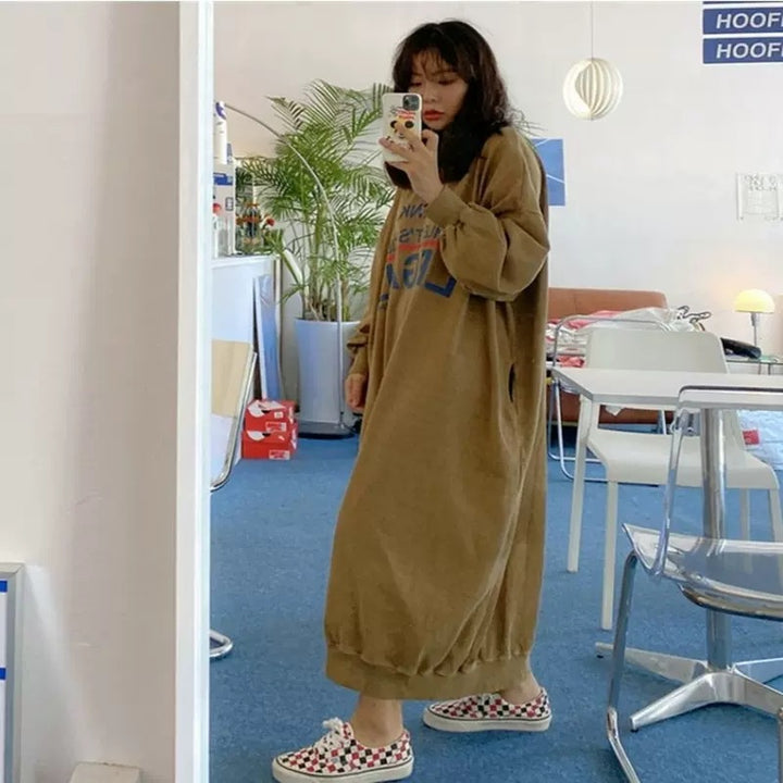 Damen Oversized Sweatkleid mit Ballonärmeln und geriffeltem Saum Echoarchiv