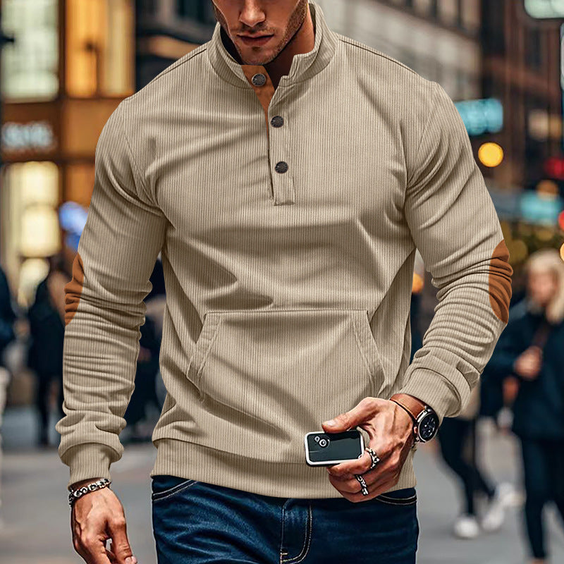 Herren bequemer Pullover mit Stehkragen und Knopfleiste Echoarchiv