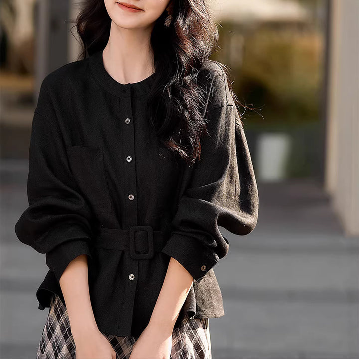 Damen Modische Oversized-Bluse mit Gürtel Echoarchiv