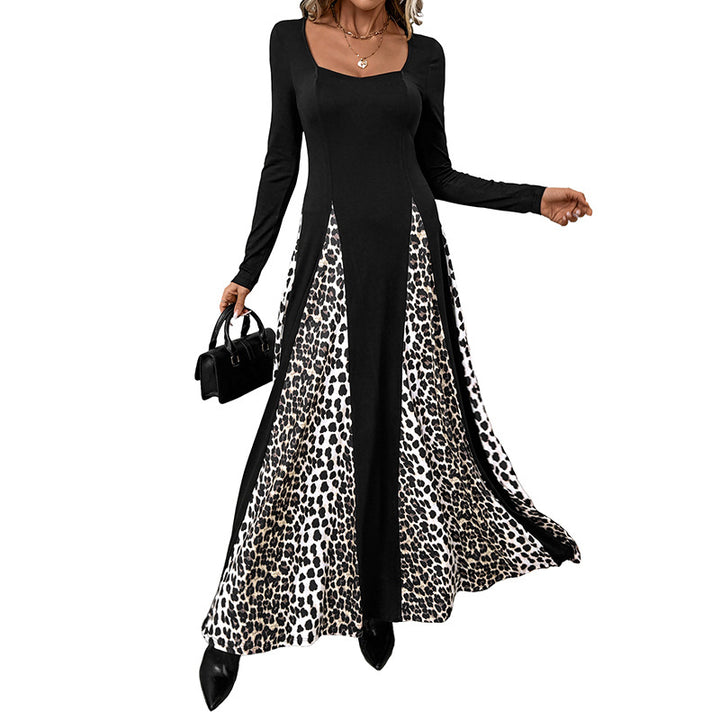 Damen Maxikleid mit eingesetzten Animal-Print-Panels und quadratischem Ausschnitt Echoarchiv