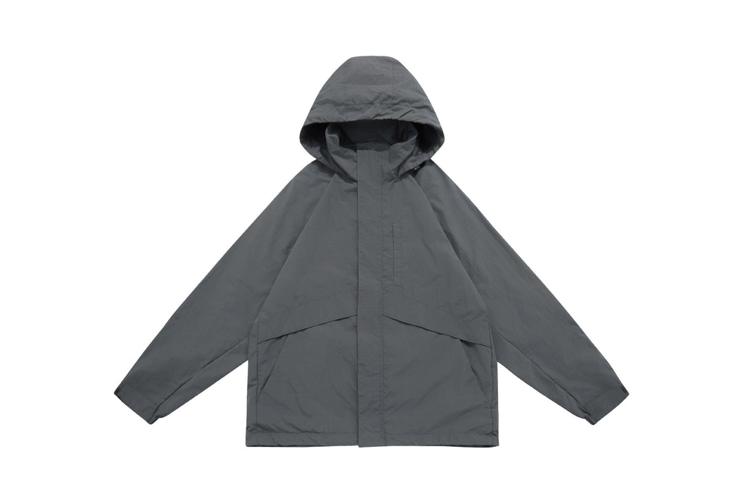 Unisex Weite wasserabweisende Kapuzenparka mit verdeckter Reißverschlussblende und Klappentaschen Echoarchiv