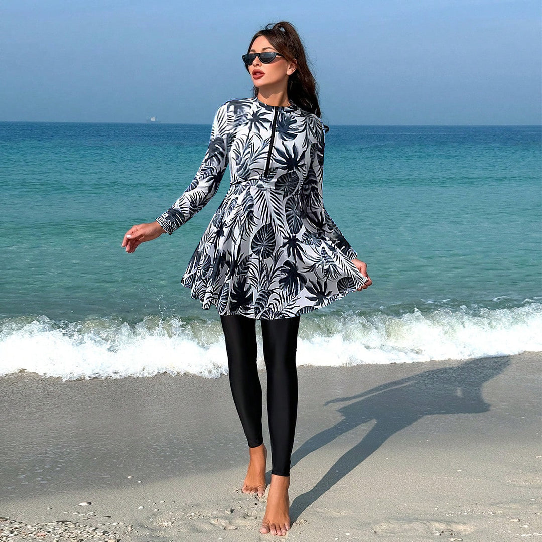 Damen modischer Longsleeve-Badeanzug mit Rock Echo Archiv