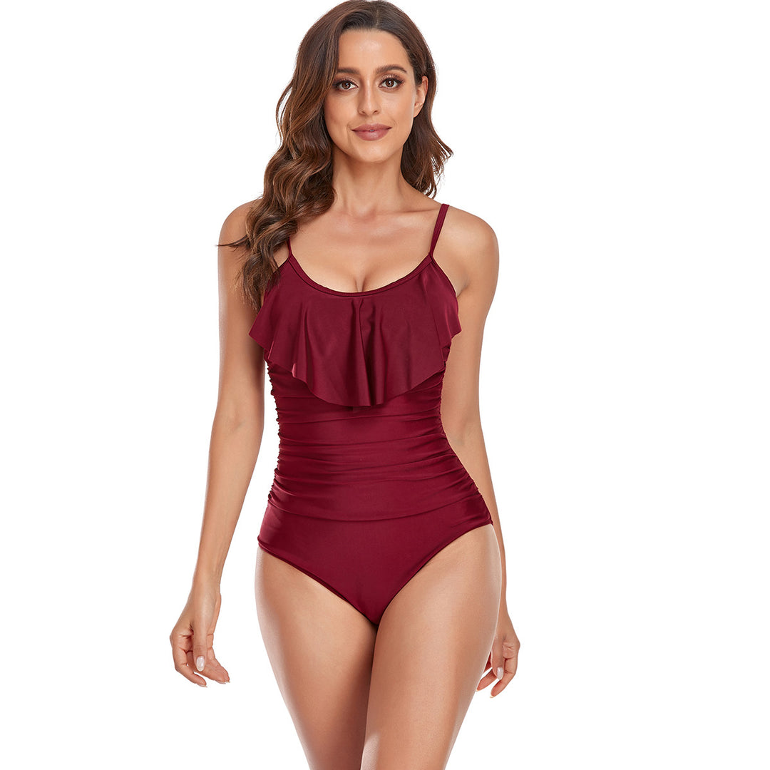 Damen Eleganter Einteiler Badeanzug mit Rüschen und figurformendem Design Echo Archiv