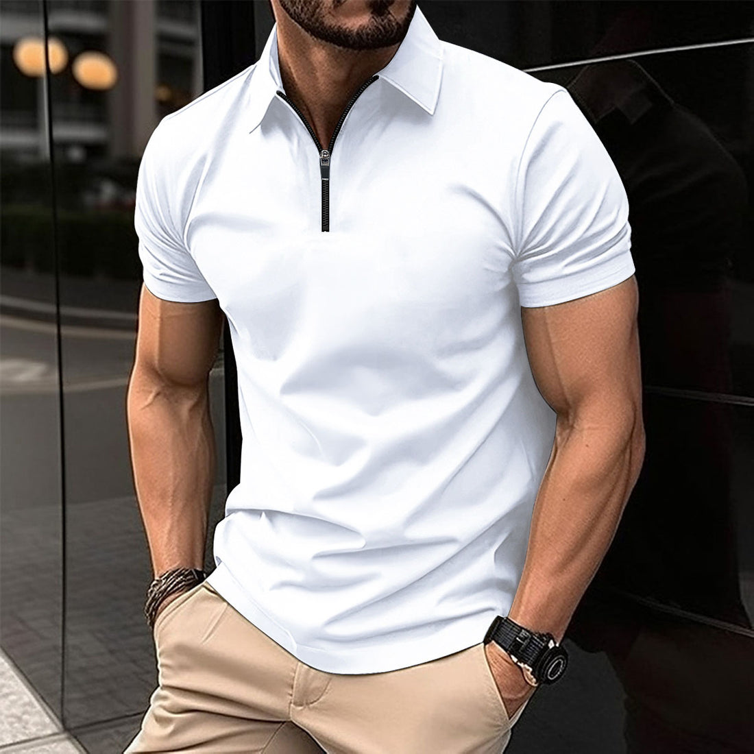 Herren Sportliches Kurzarm-Poloshirt mit Reißverschluss – Cavello