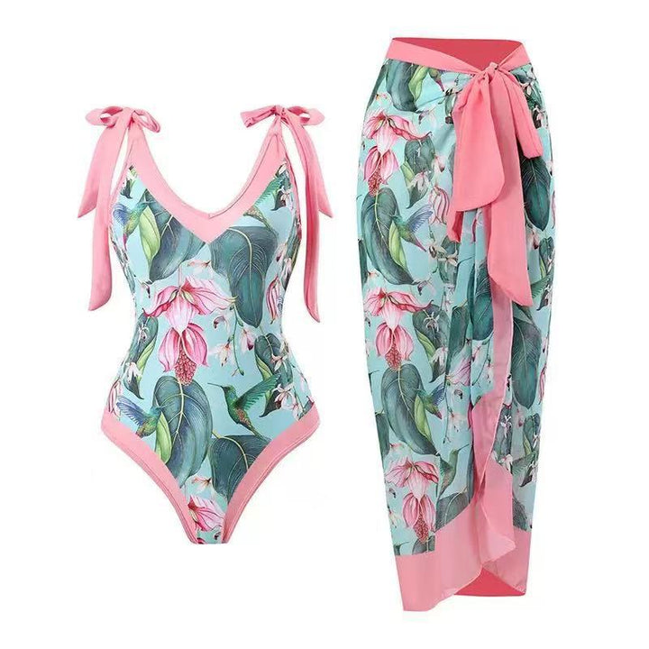 Damen Badeanzug mit floralem Design und transparentem Wickelrock Echo Archiv