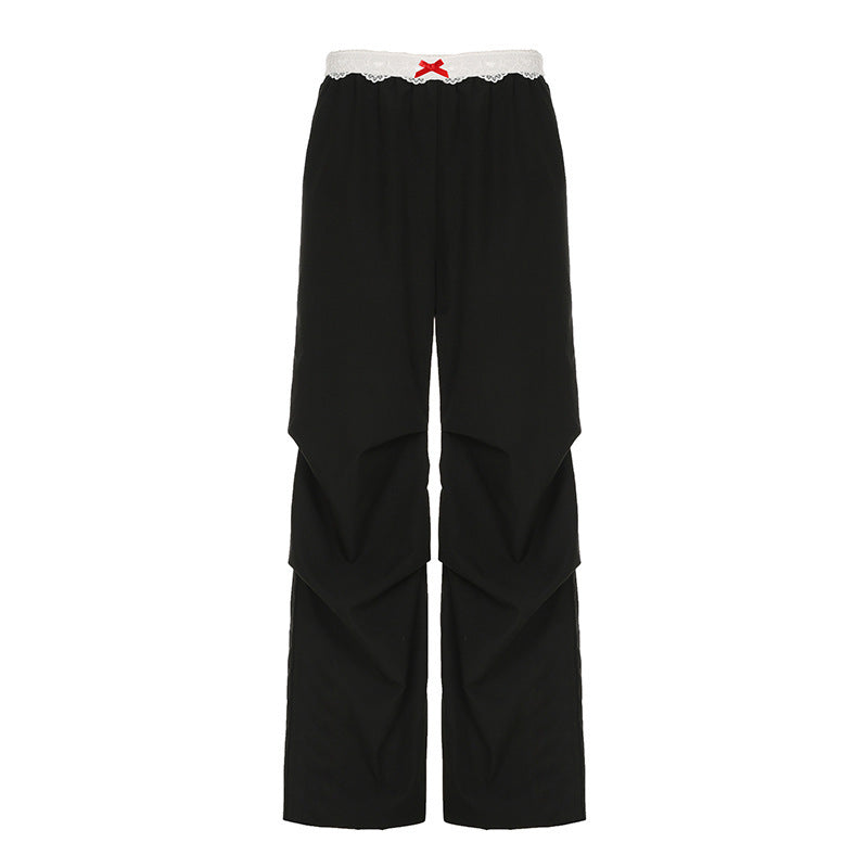 Damen nan Loungewear Schlafhose mit mehrlagigen Volants, elastischem Spitzenbund und weitem Bein Echo Archiv