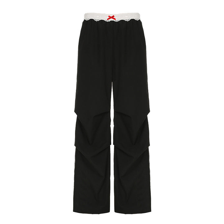 Damen nan Loungewear Schlafhose mit mehrlagigen Volants, elastischem Spitzenbund und weitem Bein Echo Archiv