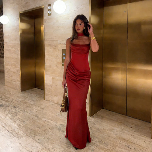 Damen elegantes Maxikleid mit raffiniertem Wasserfallausschnitt und figurbetontem Schnitt Echo Archiv