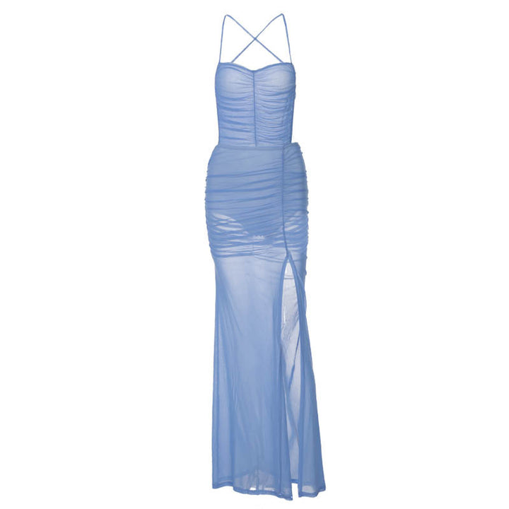 Damen Transparentes Maxikleid mit raffinierten Rüschendetails und Schlitz Echo Archiv