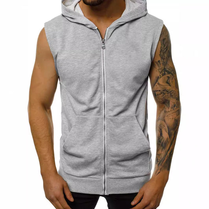 Herren ärmelloser Kapuzenpullover mit durchgehendem Reißverschluss und praktischen Taschen Echoarchiv