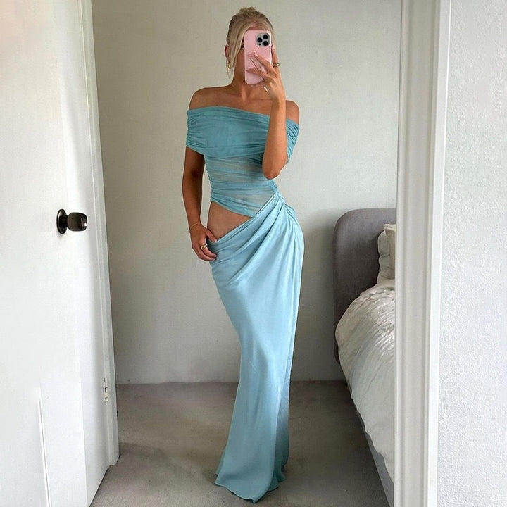 Damen Maxi-Kleid mit transparenten Elementen und Wickel-Detail Echo Archiv