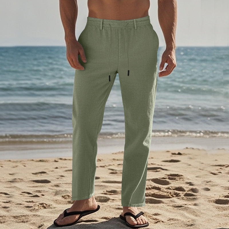 Herren lässige Strandhose mit elastischem Bund und atmungsaktivem Leinenmaterial Echoarchiv