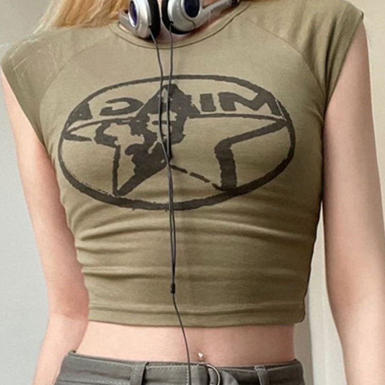 Damen Crop-Top mit kreativem Grafikprint und figurbetontem Schnitt Echo Archiv