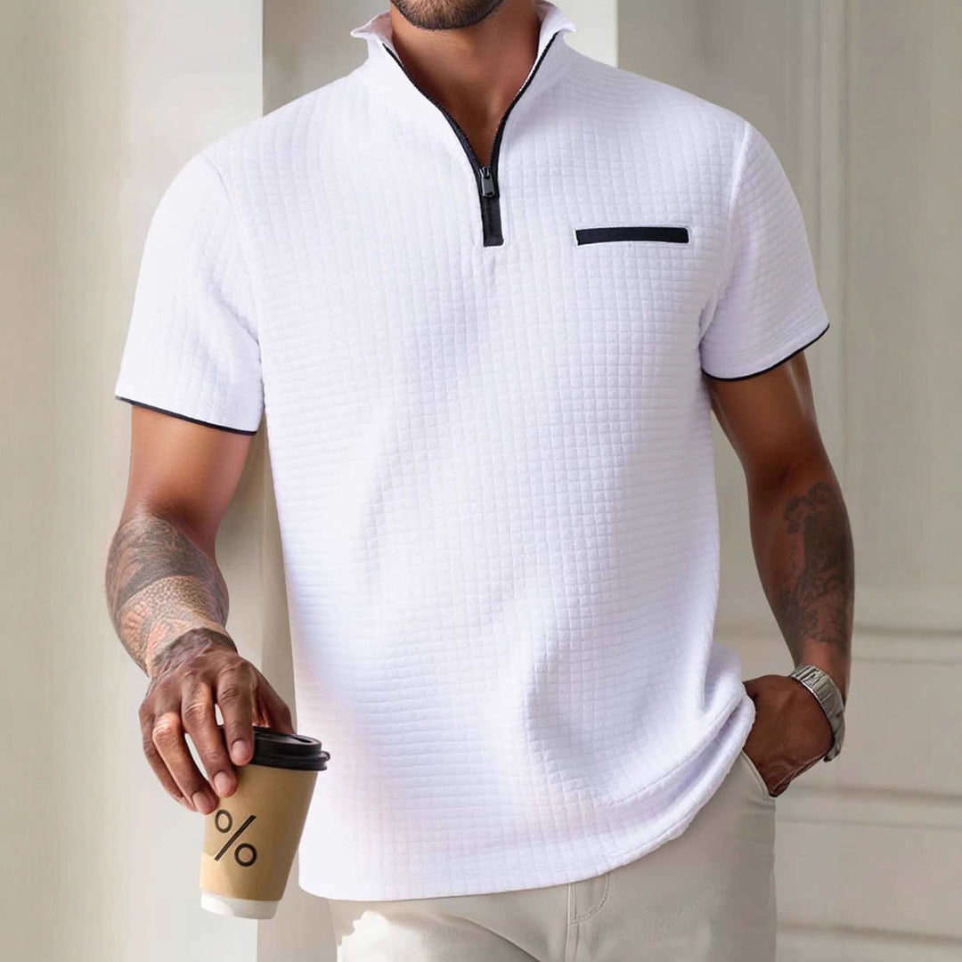 Herren modisches Kurzarm-Poloshirt mit Reißverschluss und strukturiertem Design Echoarchiv