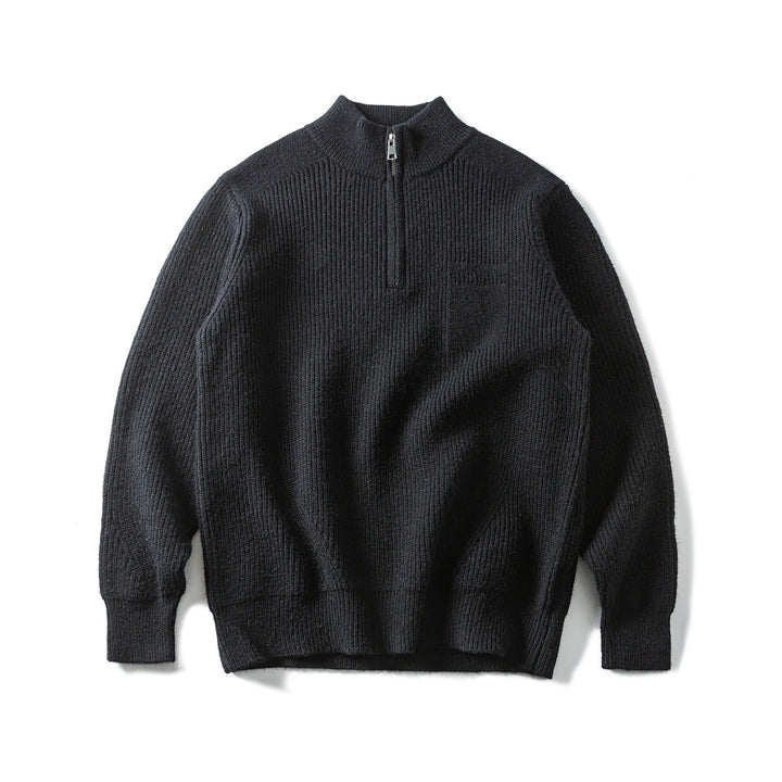 Herren Grobstrick Half‑Zip Pullover mit Stehkragen und Brusttasche Echoarchiv